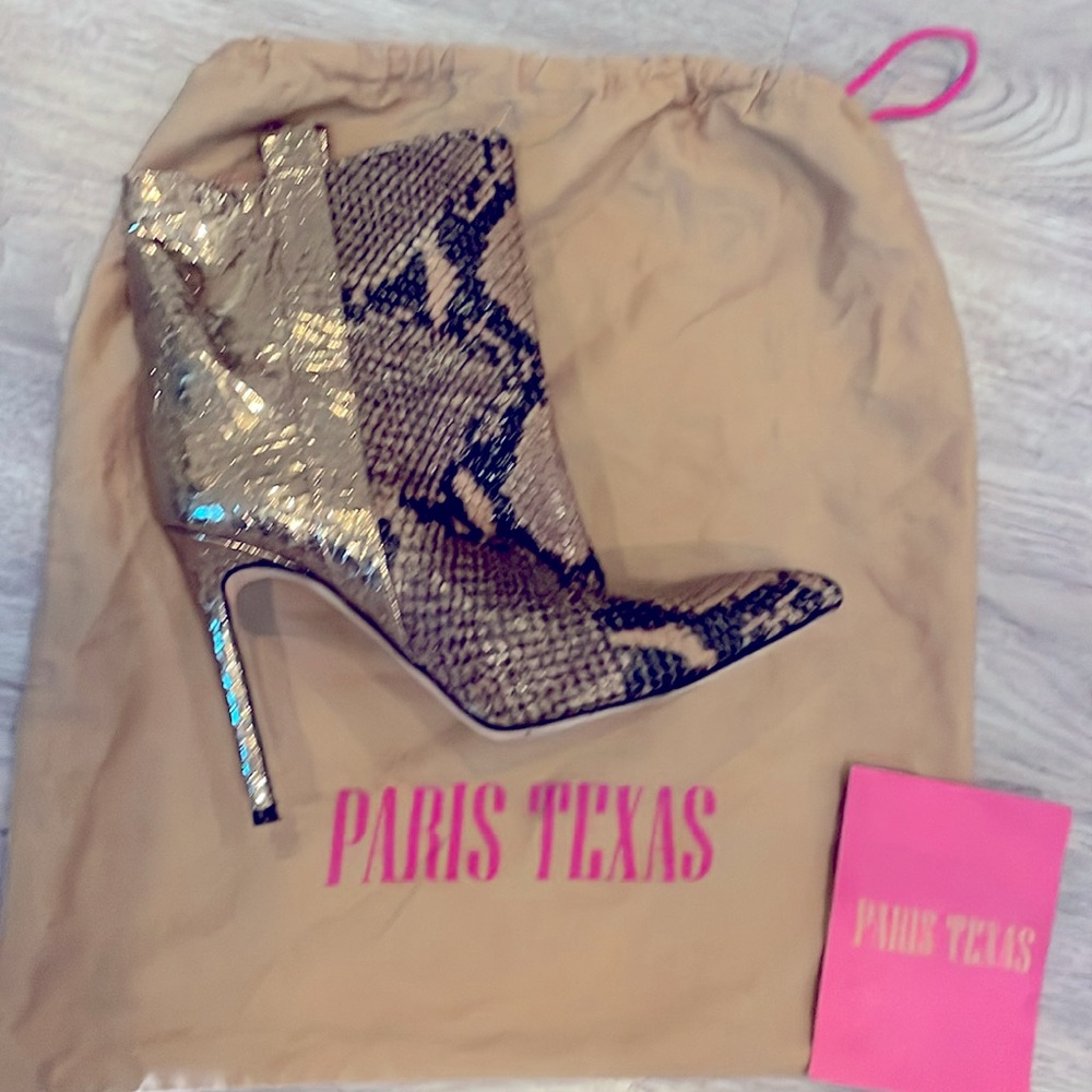 PARIS TEXAS Natural Python & Gold Leather Bootie Made in Italy. 100% Leather